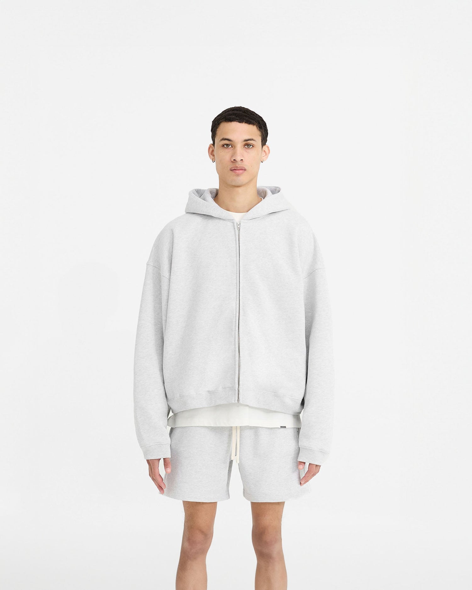 Initial Boxy Zip Through Hoodie - Ice Grey Marl Initial