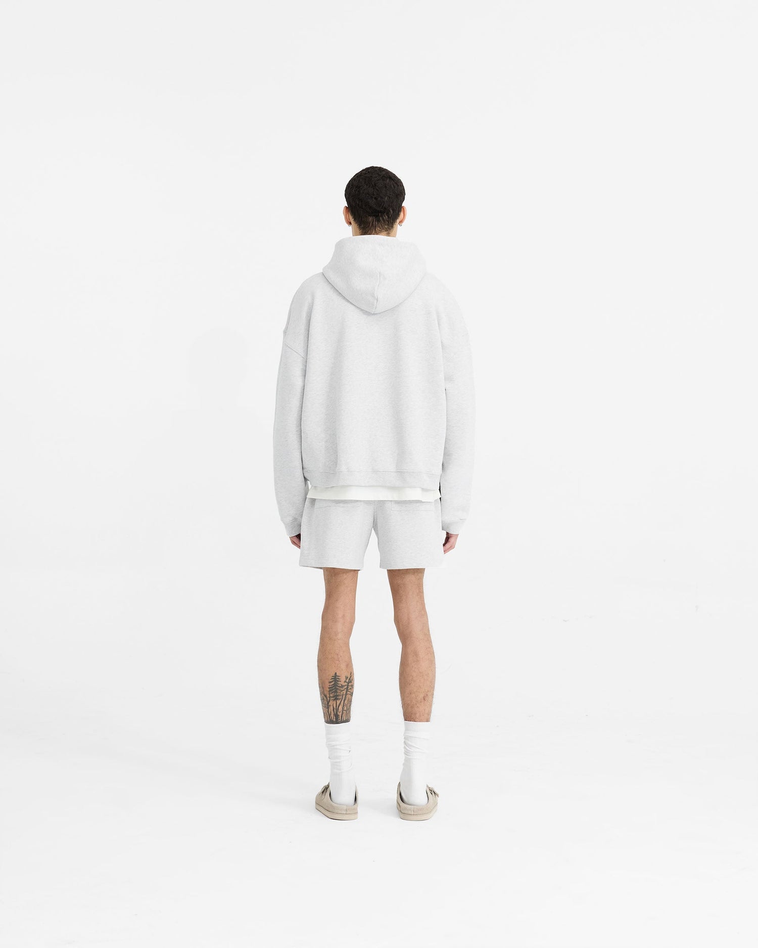 Initial Boxy Zip Through Hoodie - Ice Grey Marl Initial
