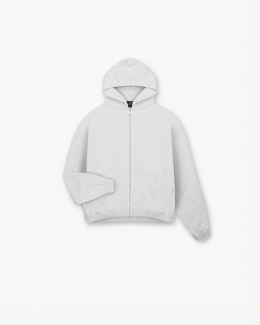 Initial Boxy Zip Through Hoodie - Ice Grey Marl Initial