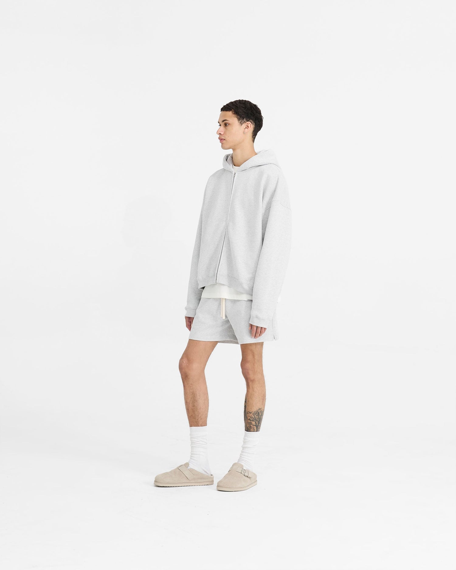 Initial Boxy Zip Through Hoodie - Ice Grey Marl Initial
